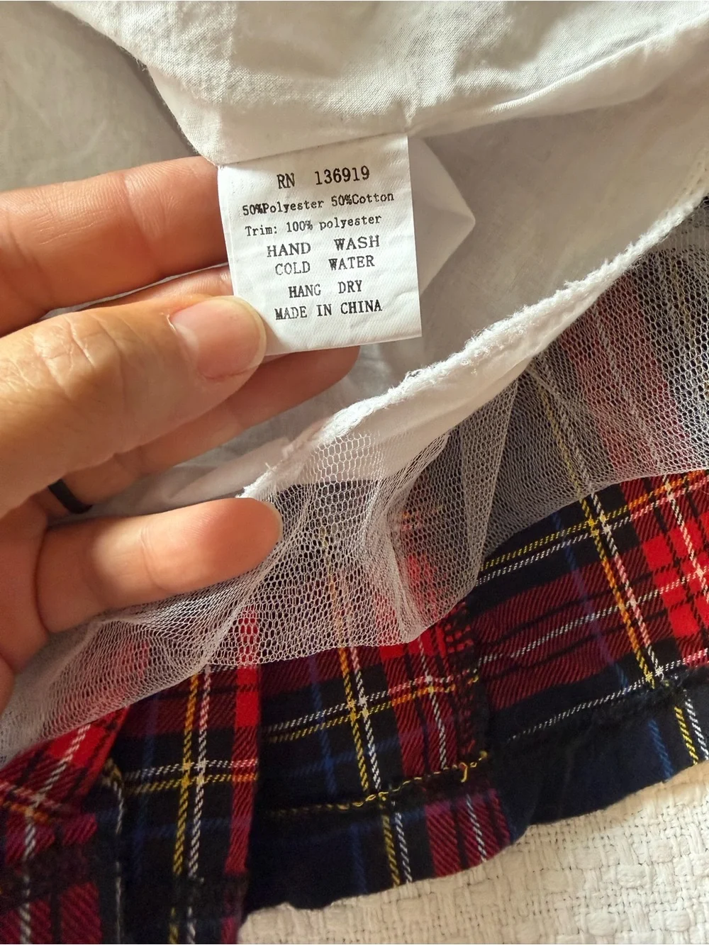 Girls Navy and Red Plaid Formal Dress with White Bib and Gold Buttons